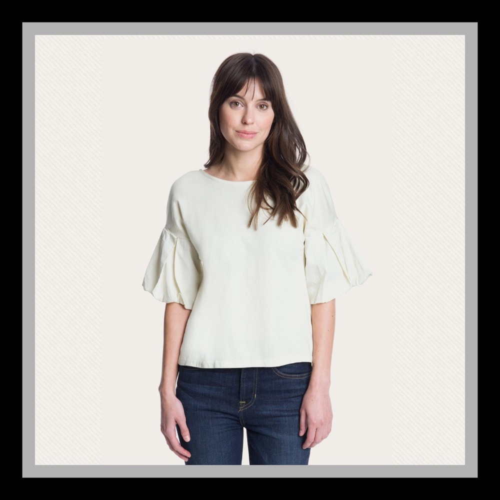 Frye Flutter Sleeve Woven Top Natural - Picture 2 of 9